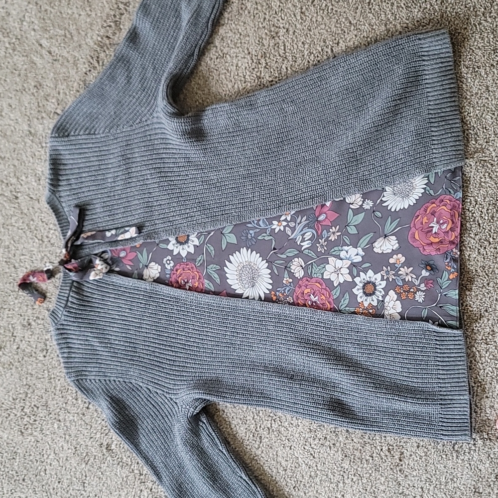 Loft Sweater with floral back panel size medium